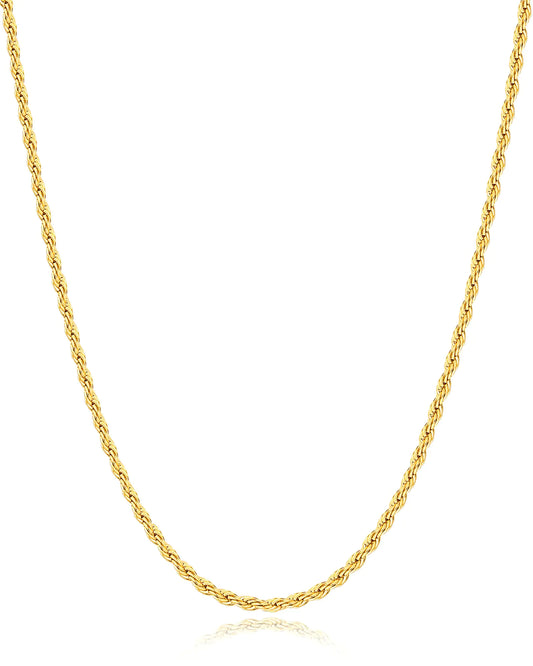 Andsion 14k Gold Plated Rope Chain for Men trendy 3.0mm Stainless Steel Necklace for Men Sturdy & Non Tarnish Gold Rope Chain Necklaces Mens Jewelry Gift 26 Inch